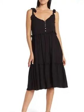 NWT Wishlist Black Button-Front Tiered Midi Dress, size L
